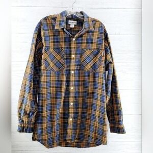 Carhartt Men's Long Sleeve Plaid Shirt Medium Cotton Blue Brown Yellow